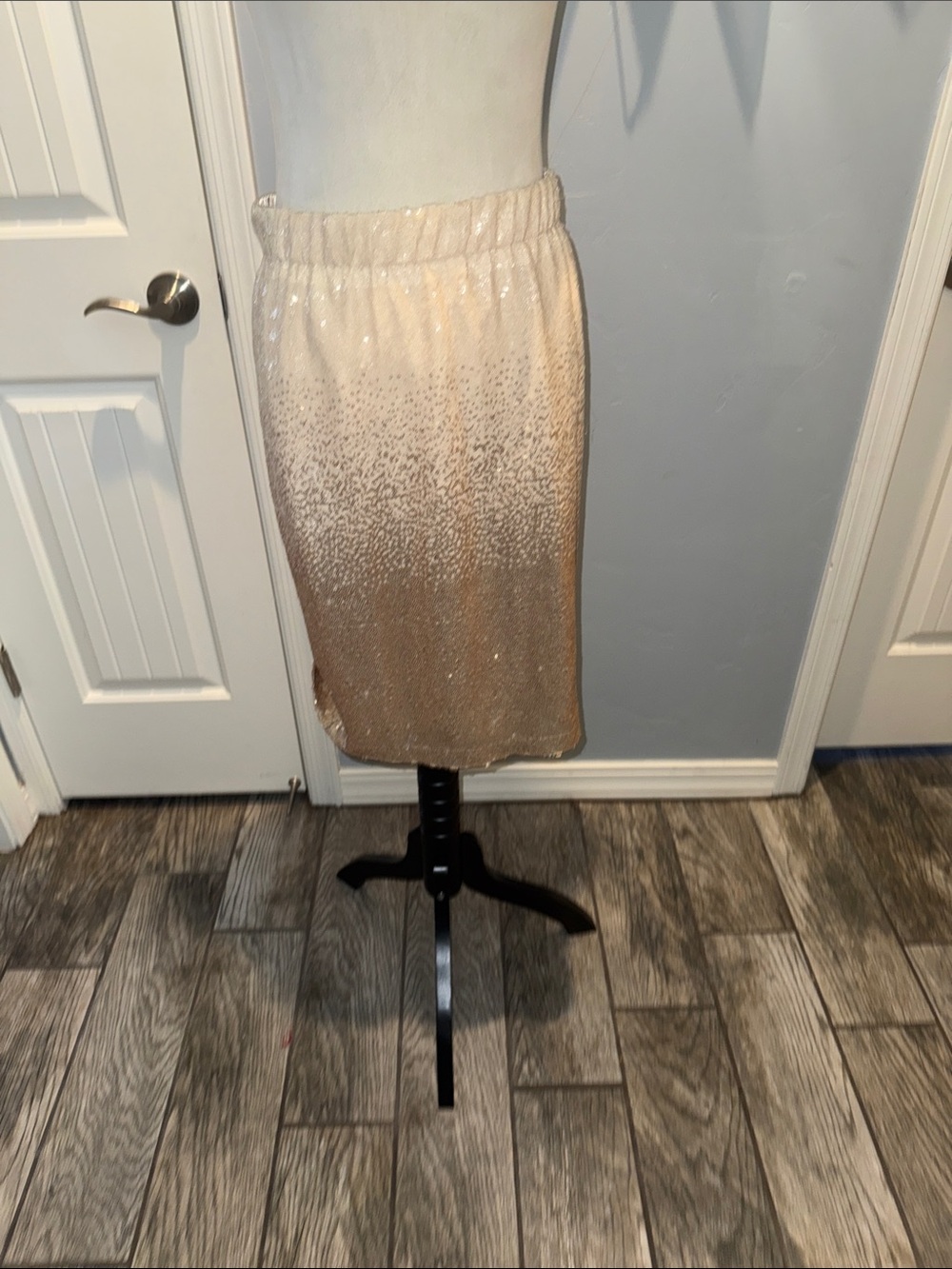 Daniel Cremieux Ombré Sequin Midi Skirt in Cream and Gold